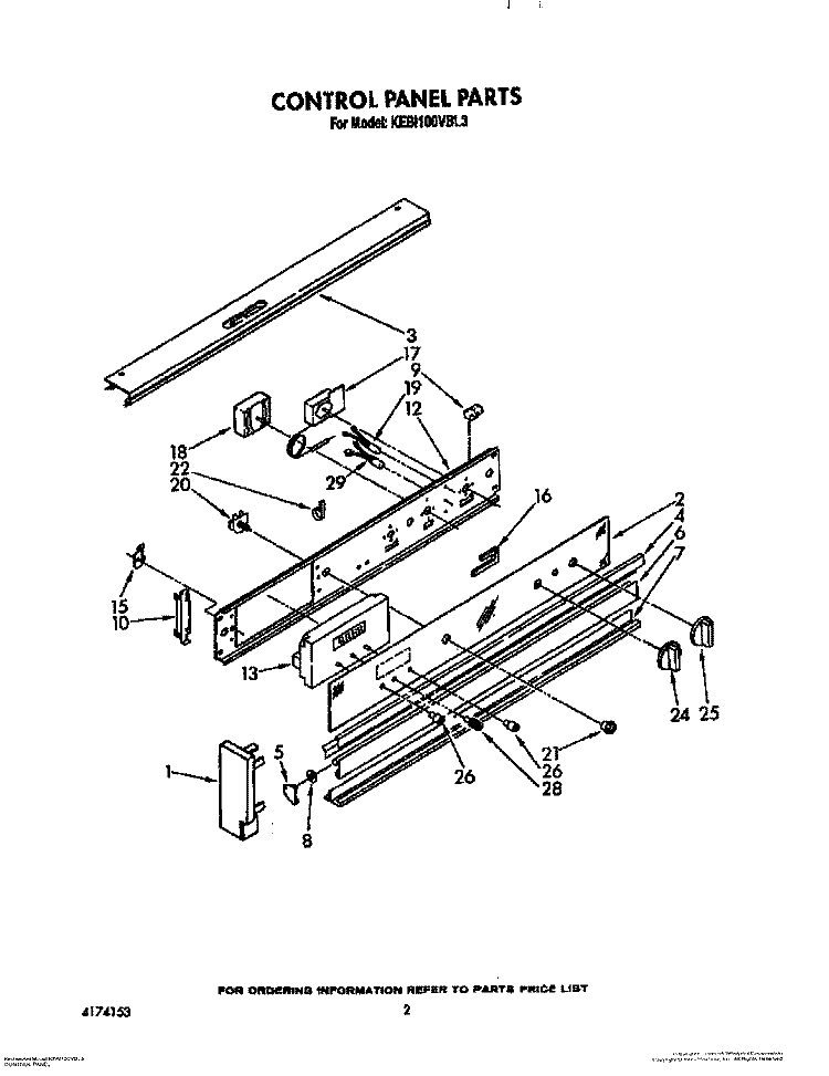 CONTROL PANEL Diagram and Parts List for KEBI100VBL3  KitchenAid Wall Oven