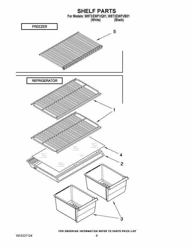 SHELF PARTS Diagram and Parts List for W8TXEWFVB01  Whirlpool Refrigerator