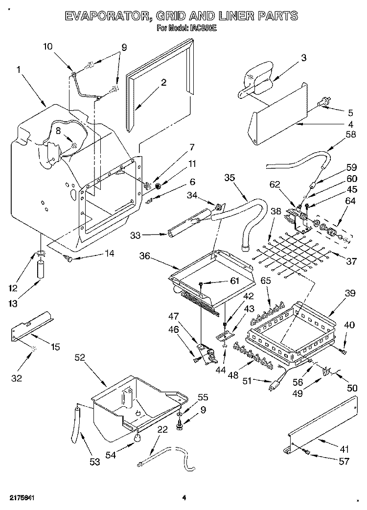 EVAPORATOR, GRID AND LINER Diagram and Parts List for IACS50E  Whirlpool Ice Maker