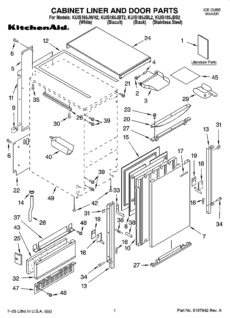 CABINET LINER AND DOOR PARTS Diagram and Parts List for KUIS185JWH2  KitchenAid Ice Maker