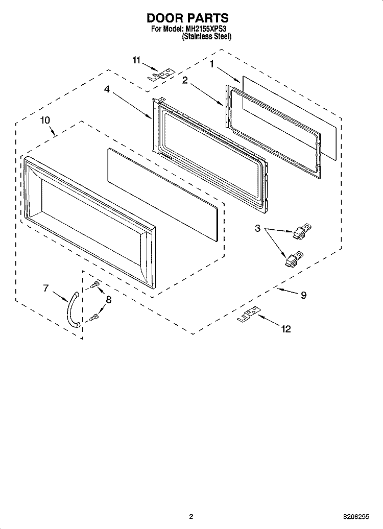DOOR PARTS Diagram and Parts List for MH2155XPS3  Whirlpool Microwave