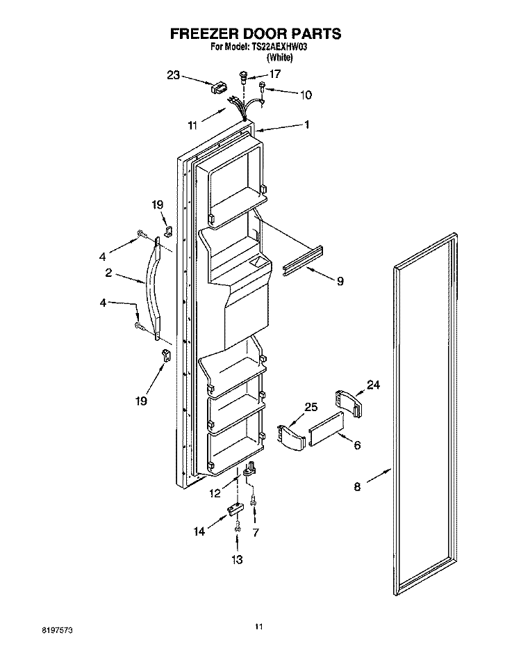 FREEZER DOOR Diagram and Parts List for TS22AEXHW03  Whirlpool Refrigerator