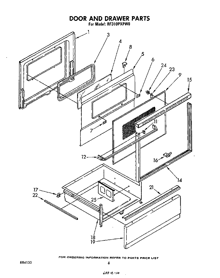 DOOR AND DRAWER Diagram and Parts List for RF310PXPW0  Whirlpool Range