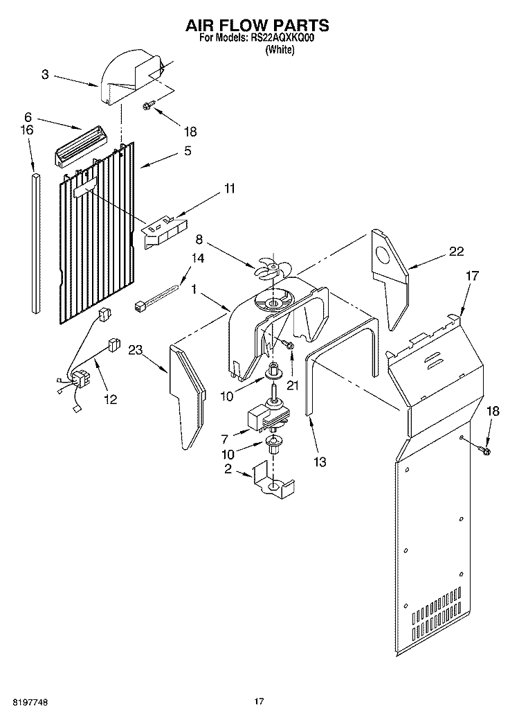 AIR FLOW Diagram and Parts List for RS22AQXKQ00  Roper Refrigerator