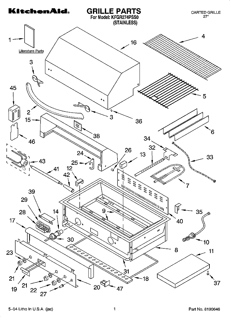 GRILLE PARTS Diagram and Parts List for KFGR274PSS0  KitchenAid Grill