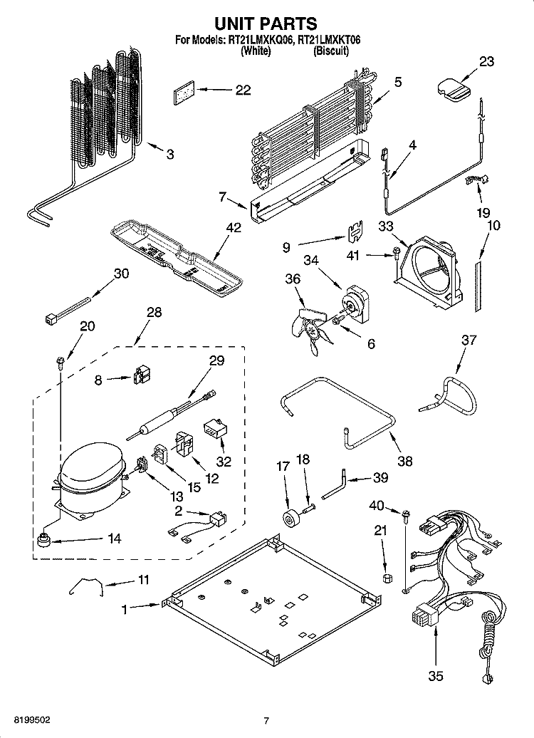 UNIT PARTS Diagram and Parts List for RT21LMXKT06  Roper Refrigerator