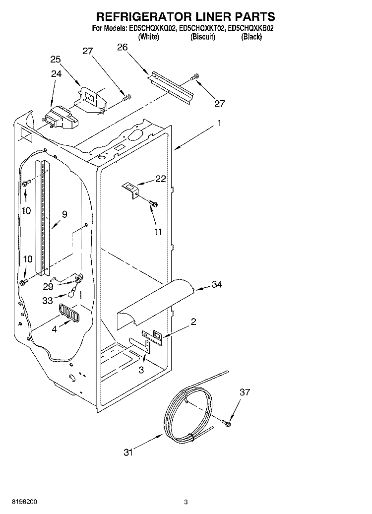REFRIGERATOR LINER PARTS Diagram and Parts List for ED5CHQXKQ02  Whirlpool Refrigerator