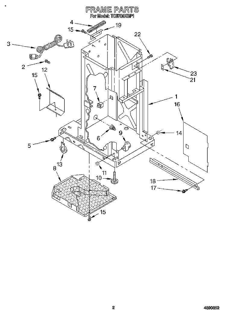 FRAME Diagram and Parts List for TC8700XBP1  Whirlpool Trash Compactor