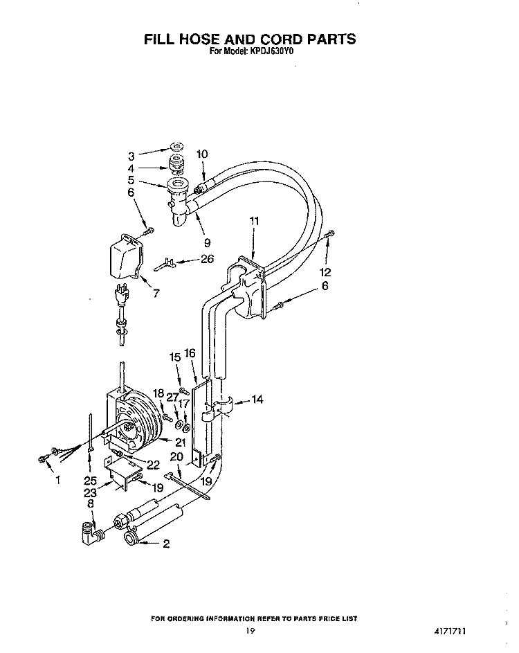 FILL HOSE AND CORD Diagram and Parts List for KPDJ630Y0  KitchenAid Dishwasher