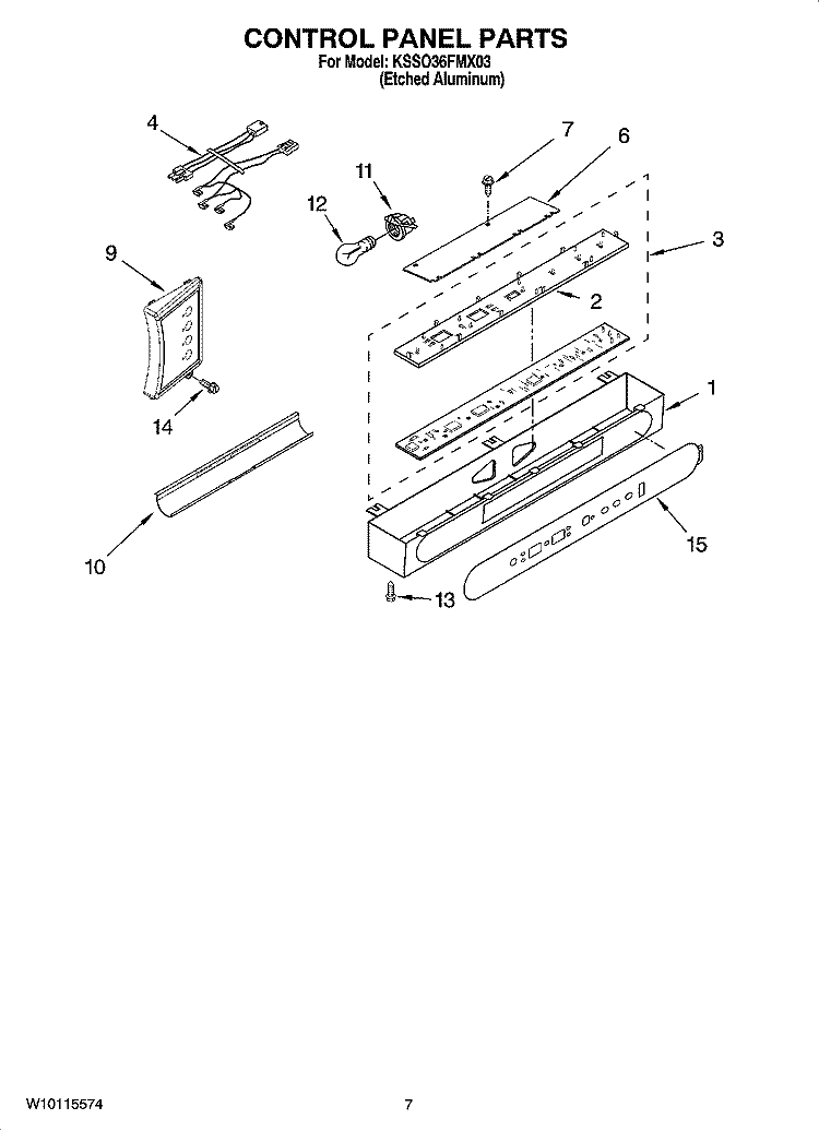 CONTROL PANEL PARTS Diagram and Parts List for KSSO36FMX03  KitchenAid Refrigerator