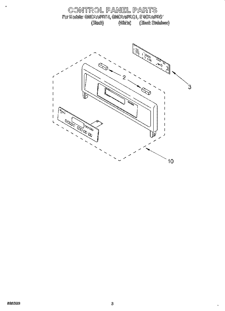 CONTROL PANEL Diagram and Parts List for GMC275PDQ1  Whirlpool Microwave Oven Combo