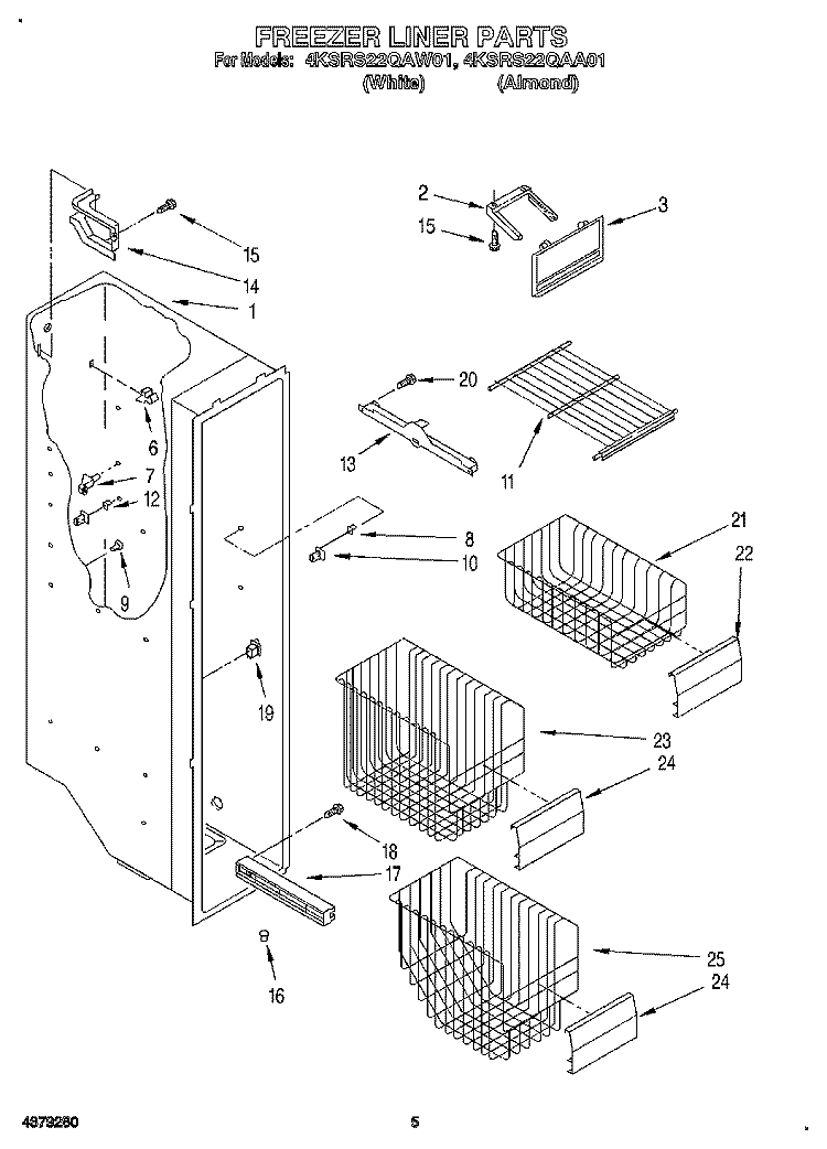 FREEZER LINER Diagram and Parts List for 4KSRS22QAA01  KitchenAid Refrigerator