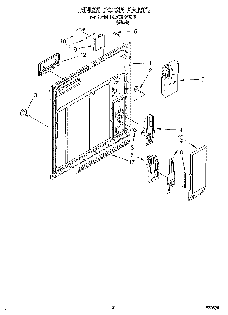 INNER DOOR Diagram and Parts List for DU850DWGX0  Whirlpool Dishwasher