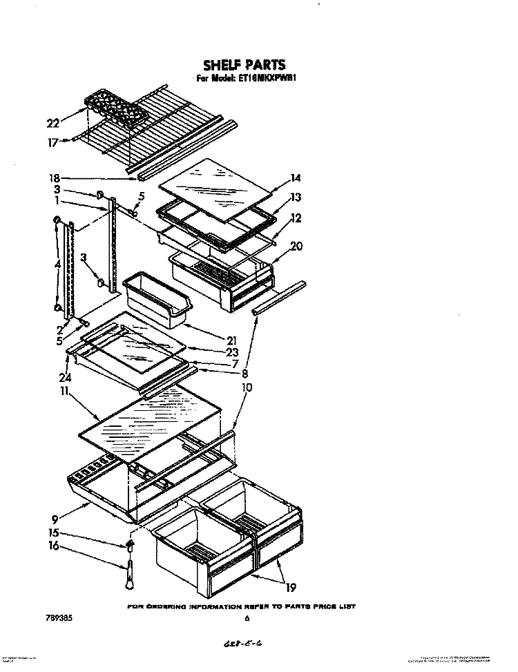 SHELF Diagram and Parts List for ET18MKXPWR1  Whirlpool Refrigerator