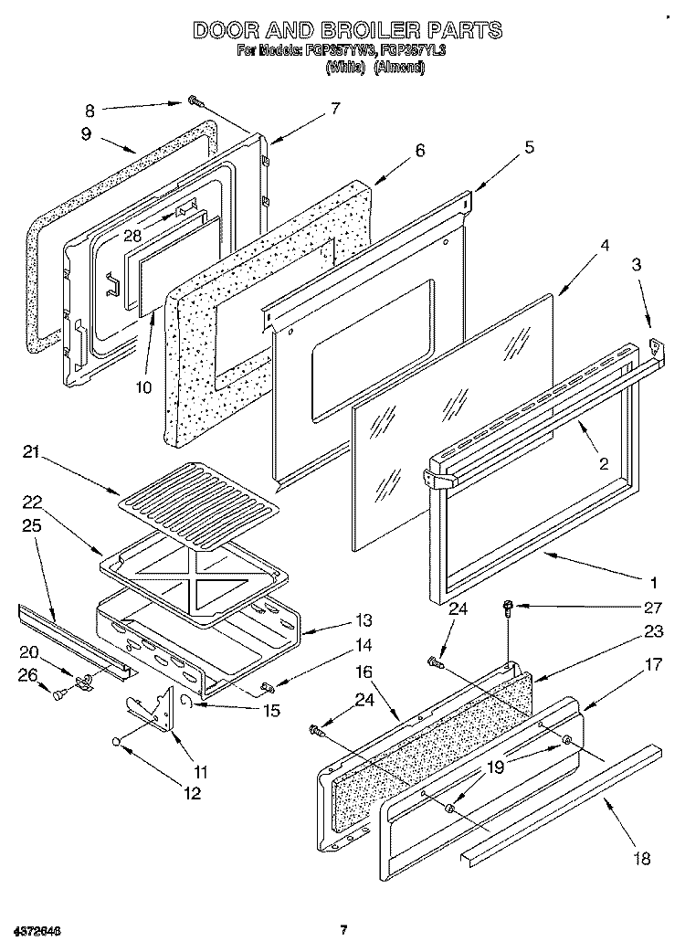 DOOR AND BROILER Diagram and Parts List for FGP357YL3  Roper Range