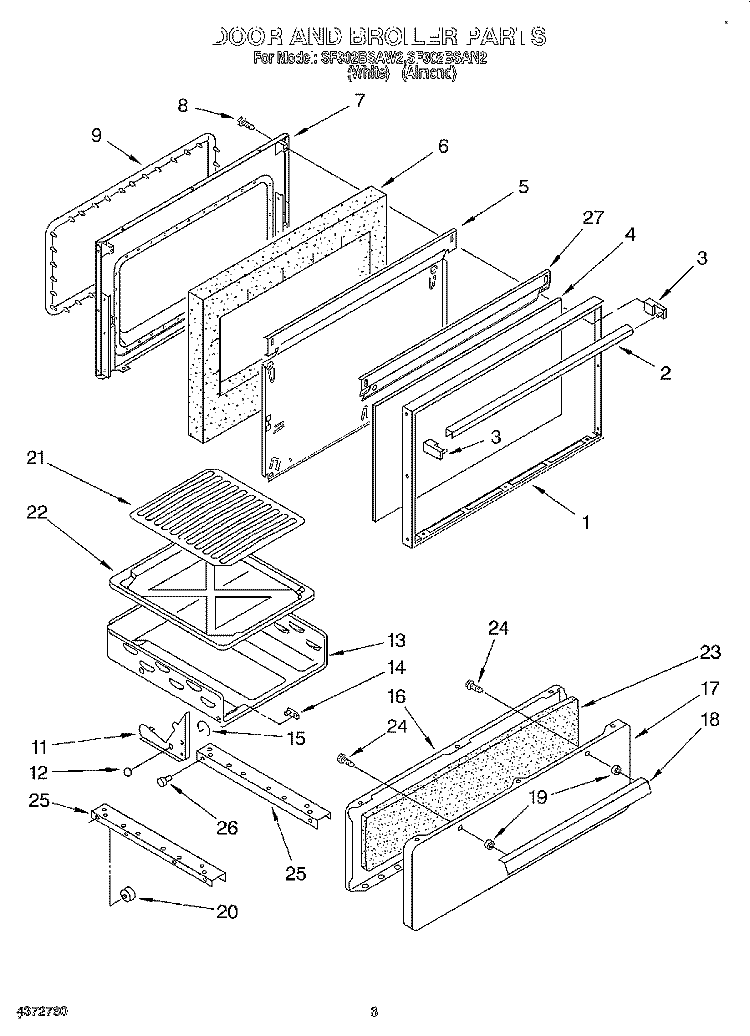 DOOR AND BROILER Diagram and Parts List for SF302BSAN2  Whirlpool Range
