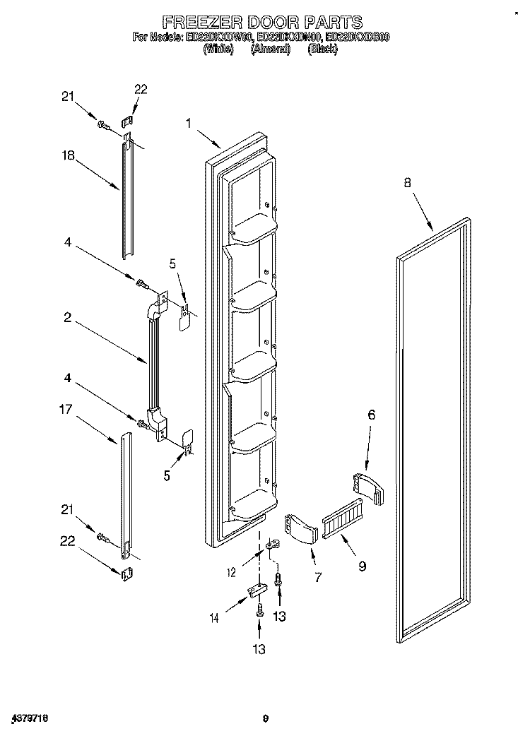 FREEZER DOOR Diagram and Parts List for ED22DKXDB00  Whirlpool Refrigerator
