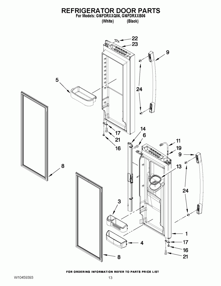 REFRIGERATOR DOOR PARTS Diagram and Parts List for GI6FDRXXB06  Whirlpool Refrigerator