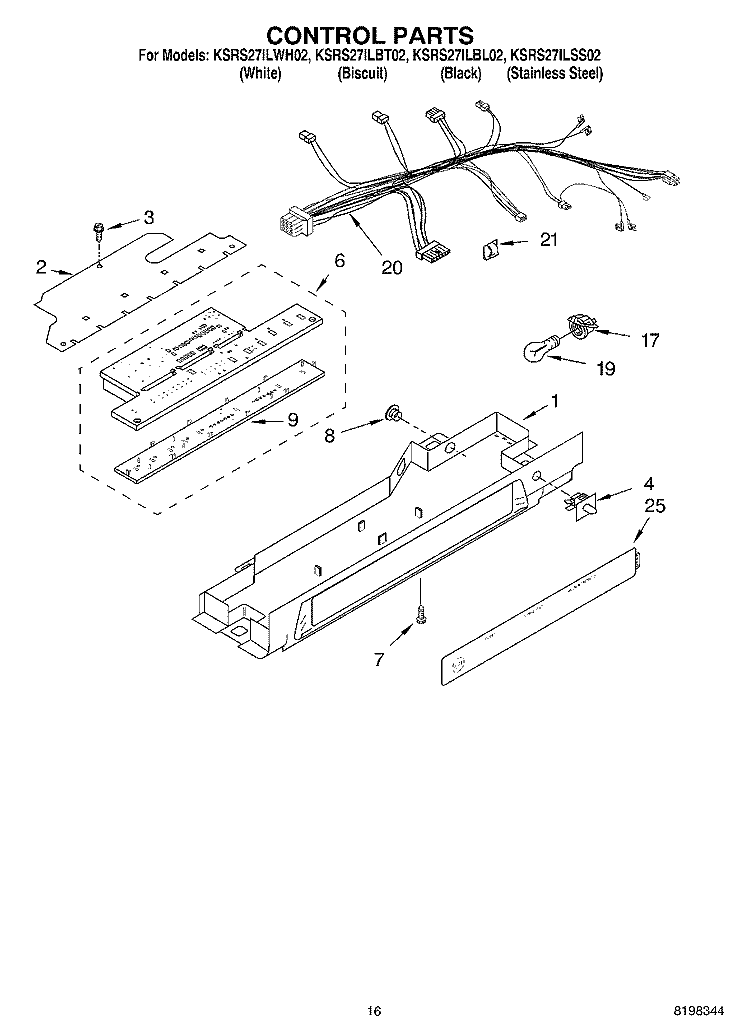 CONTROL PARTS Diagram and Parts List for KSRS27ILBL02  KitchenAid Refrigerator