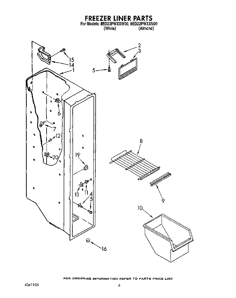 FREEZER LINER Diagram and Parts List for 8ED22PWXXN00  Whirlpool Refrigerator