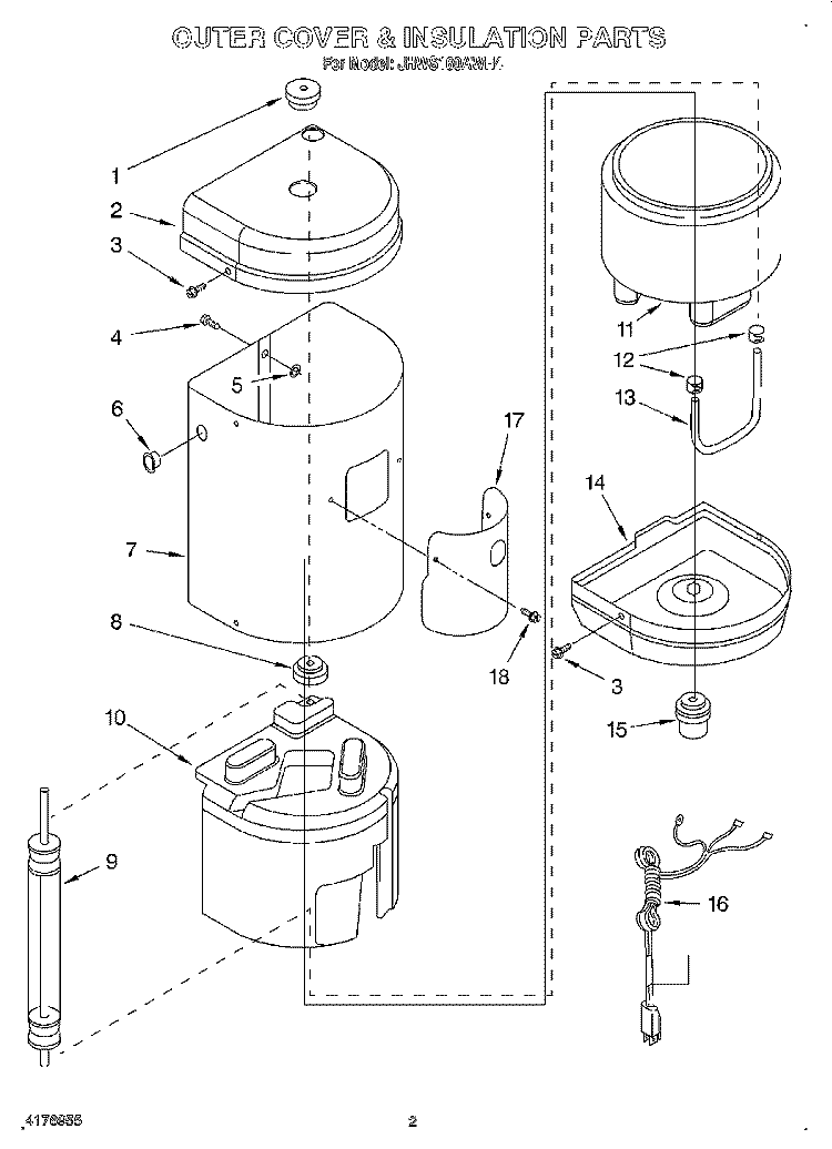 OUTER COVER & INSULATION, LITERATURE Diagram and Parts List for JHWS160AWH4  Whirlpool Miscellaneous