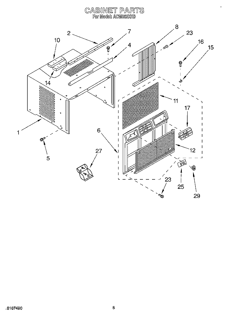 CABINET Diagram and Parts List for ACM062XK0  Whirlpool Air Conditioner