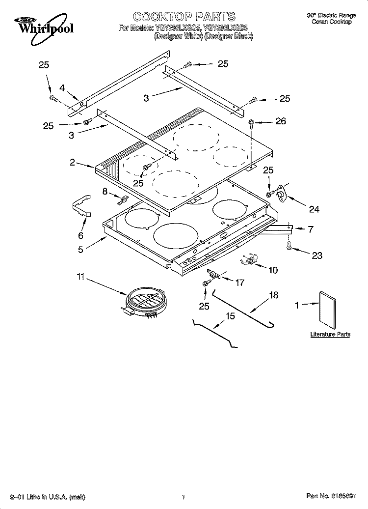 COOKTOP PARTS Diagram and Parts List for YGY396LXGQ5  Whirlpool Range