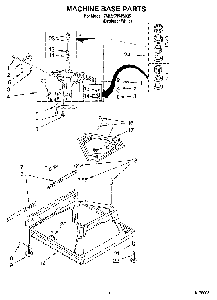 MACHINE BASE PARTS Diagram and Parts List for 7MLSC9545JQ5  Whirlpool Washer