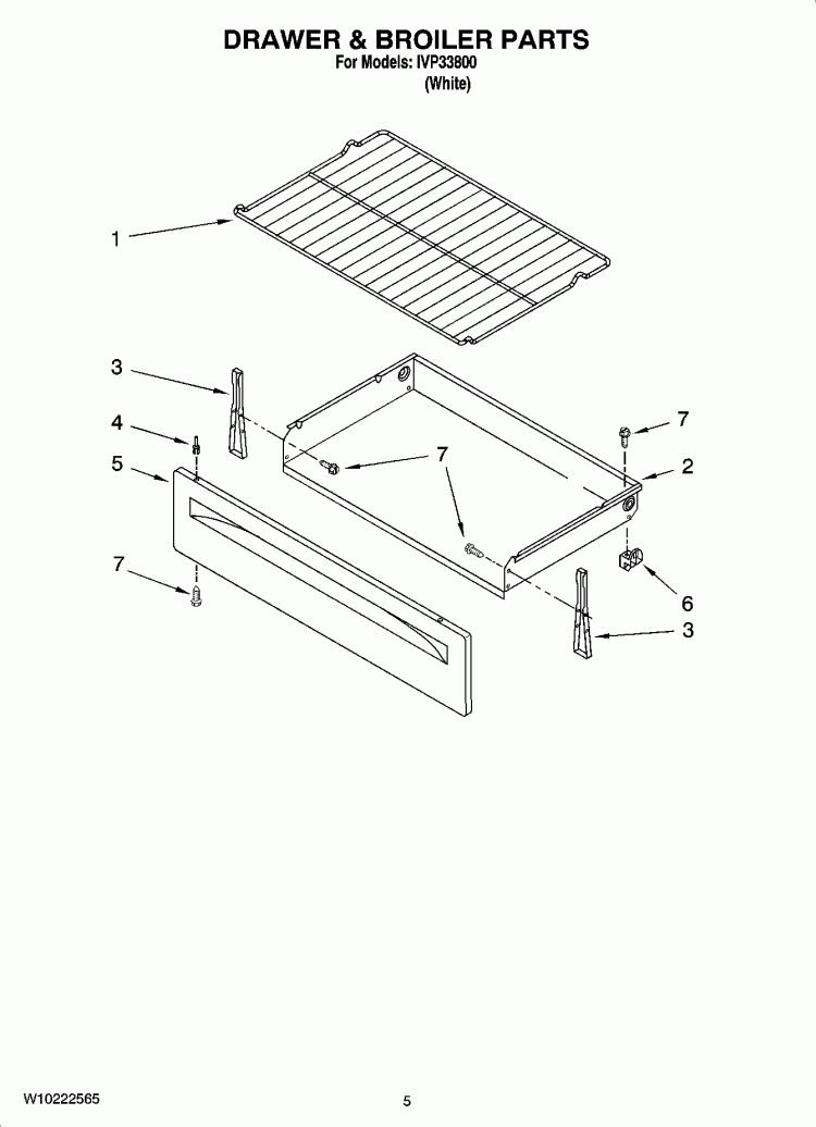 DRAWER & BROILER PARTS Diagram and Parts List for IVP33800  Inglis Range