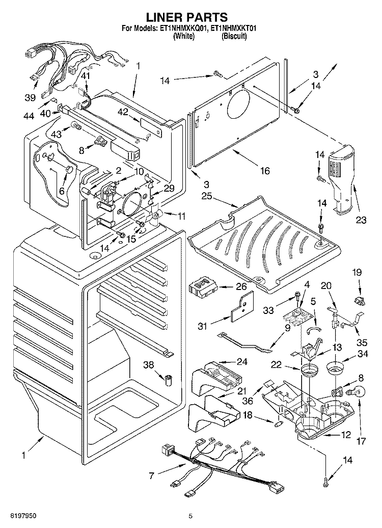 LINER Diagram and Parts List for ET1NHMXKT01  Whirlpool Refrigerator