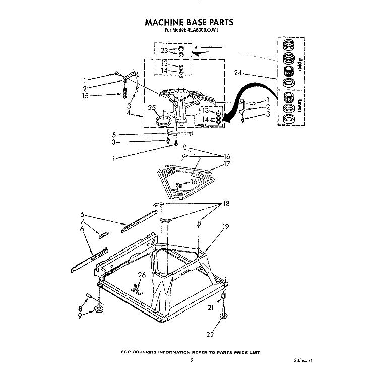MACHINE BASE Diagram and Parts List for 4LA6300XXW1  Whirlpool Washer
