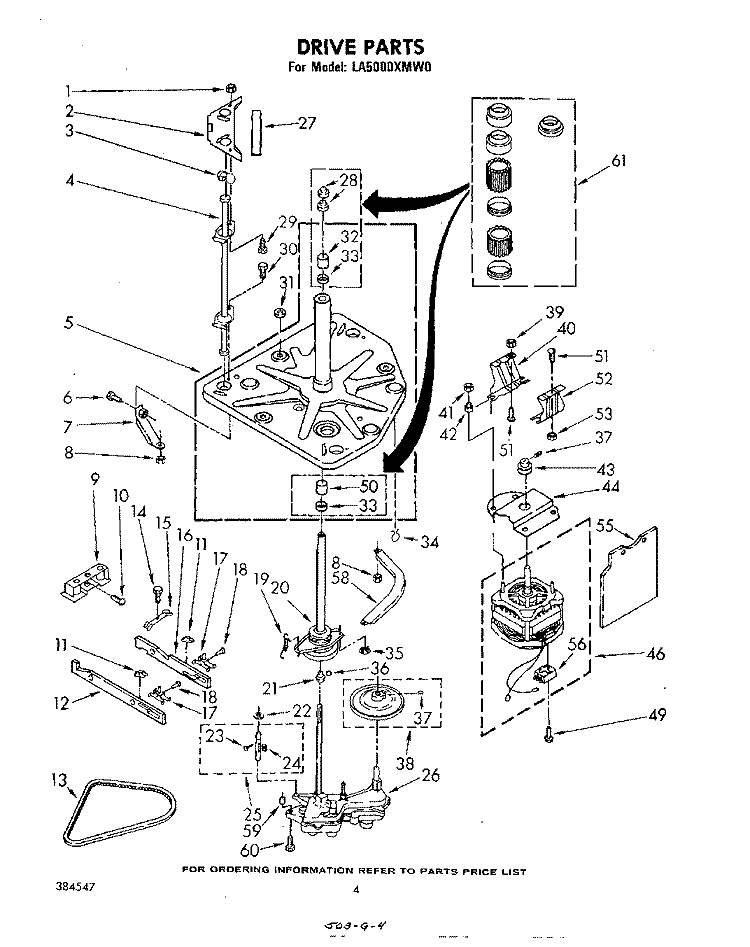 DRIVE Diagram and Parts List for LA5000XMW0  Whirlpool Washer