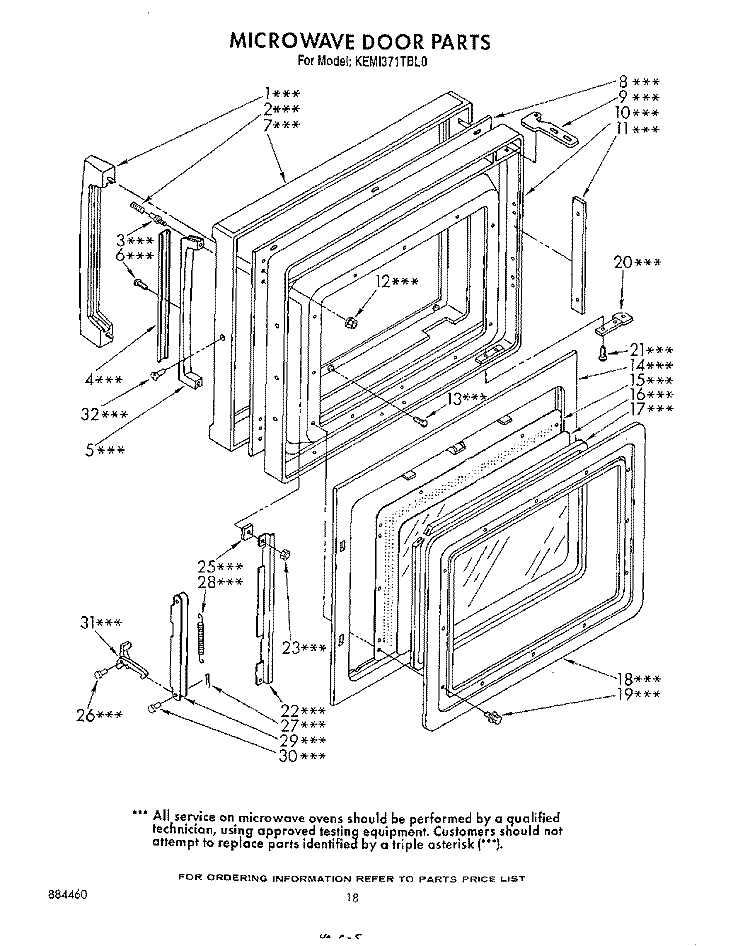 MICROWAVE DOOR Diagram and Parts List for KEMI371TBL0  KitchenAid Microwave Oven Combo