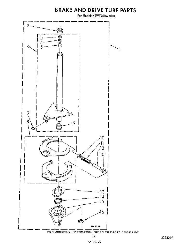 BRAKE AND DRIVE TUBE Diagram and Parts List for KAWE760WAL0  KitchenAid Washer