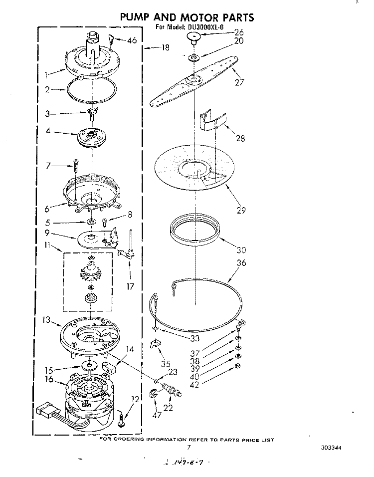 PUMP AND MOTOR Diagram and Parts List for DU3000XL0  Whirlpool Dishwasher