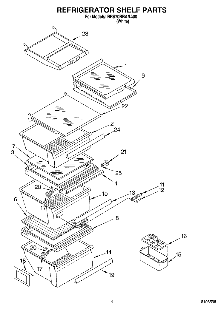 REFRIGERATOR SHELF PARTS Diagram and Parts List for BRS70BBANA00  Whirlpool Refrigerator