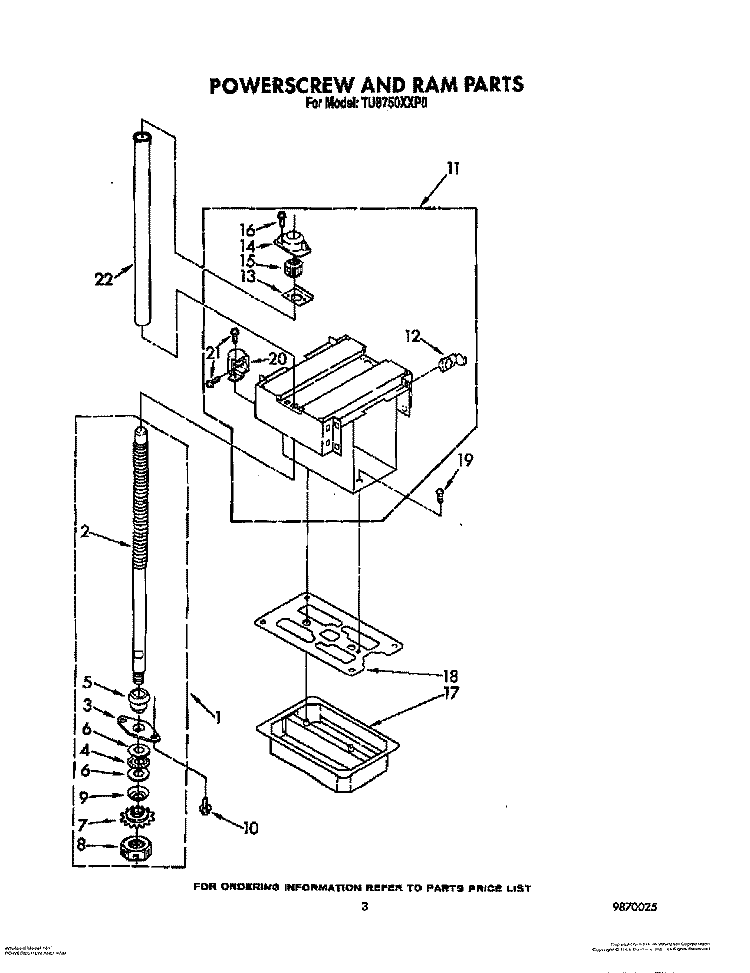 POWERSCREW AND RAM Diagram and Parts List for TU8750XXP0  Whirlpool Trash Compactor