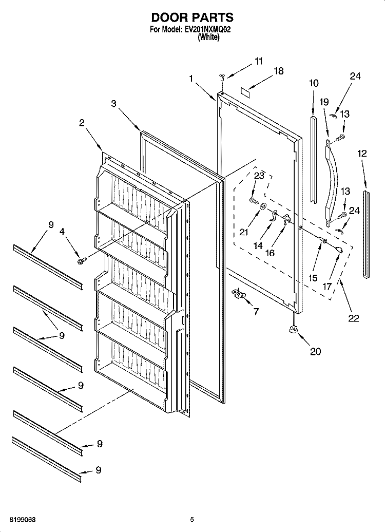 DOOR PARTS Diagram and Parts List for EV201NXMQ02  Whirlpool Freezer