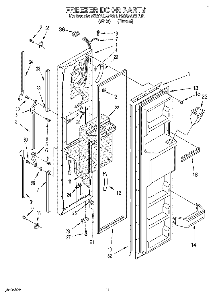 FREEZER DOOR Diagram and Parts List for RS20AQXFN01  Roper Refrigerator