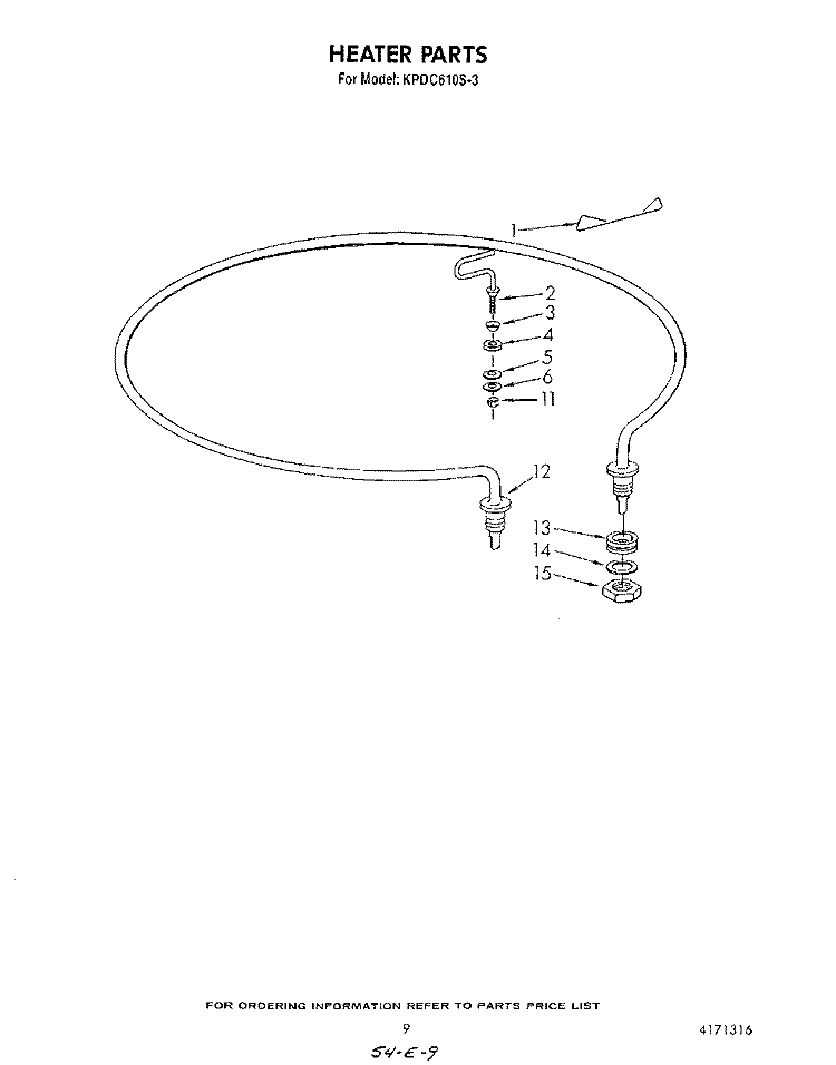HEATER Diagram and Parts List for KPDC601S3  KitchenAid Dishwasher