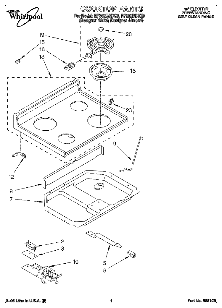 COOKTOP Diagram and Parts List for RF362BBDQ0  Whirlpool Range