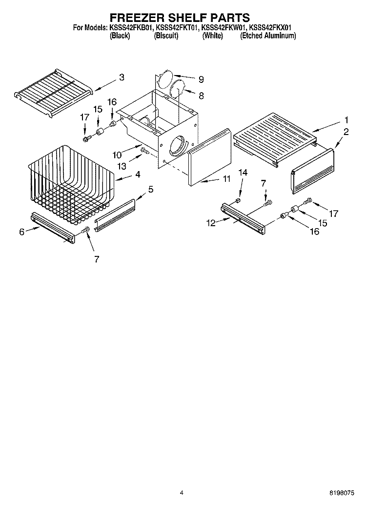 FREEZER SHELF Diagram and Parts List for KSSS42FKW01  KitchenAid Refrigerator