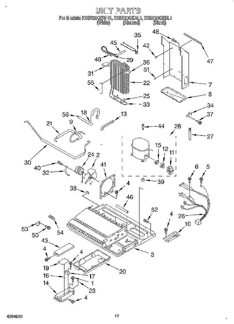 UNIT Diagram and Parts List for KSBS20QEAL1  KitchenAid Refrigerator