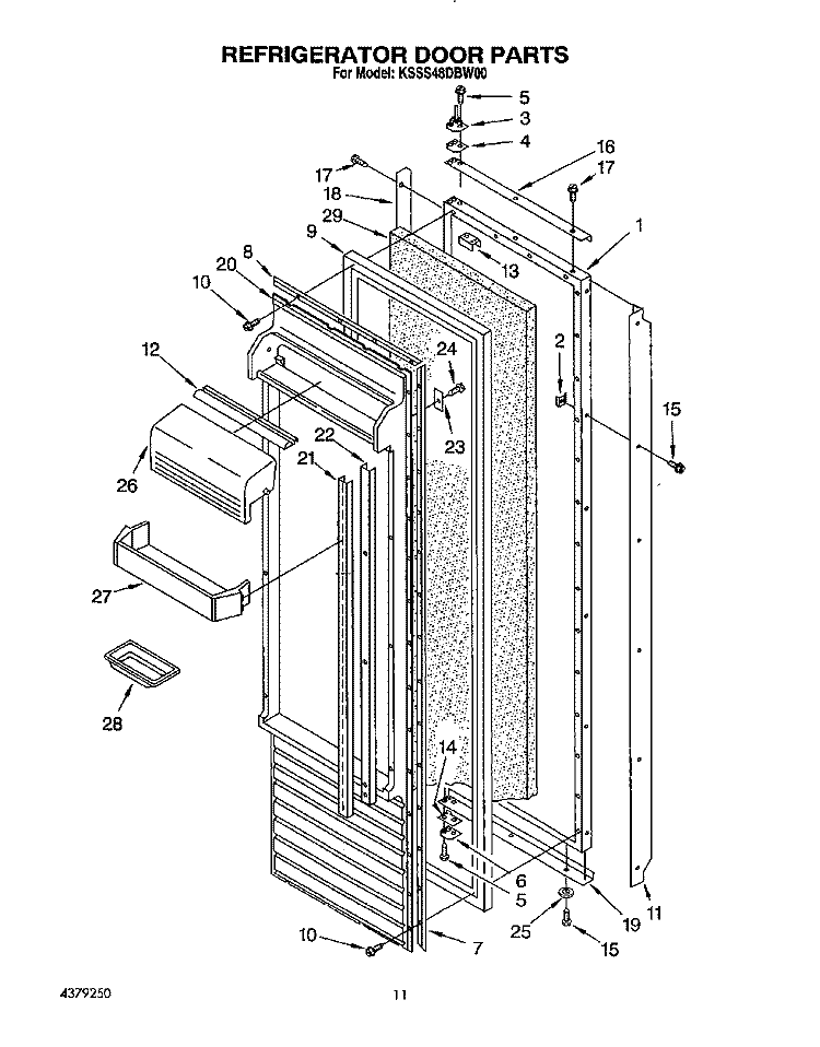 REFRIGERATOR DOOR Diagram and Parts List for KSSS48DBW00  KitchenAid Refrigerator