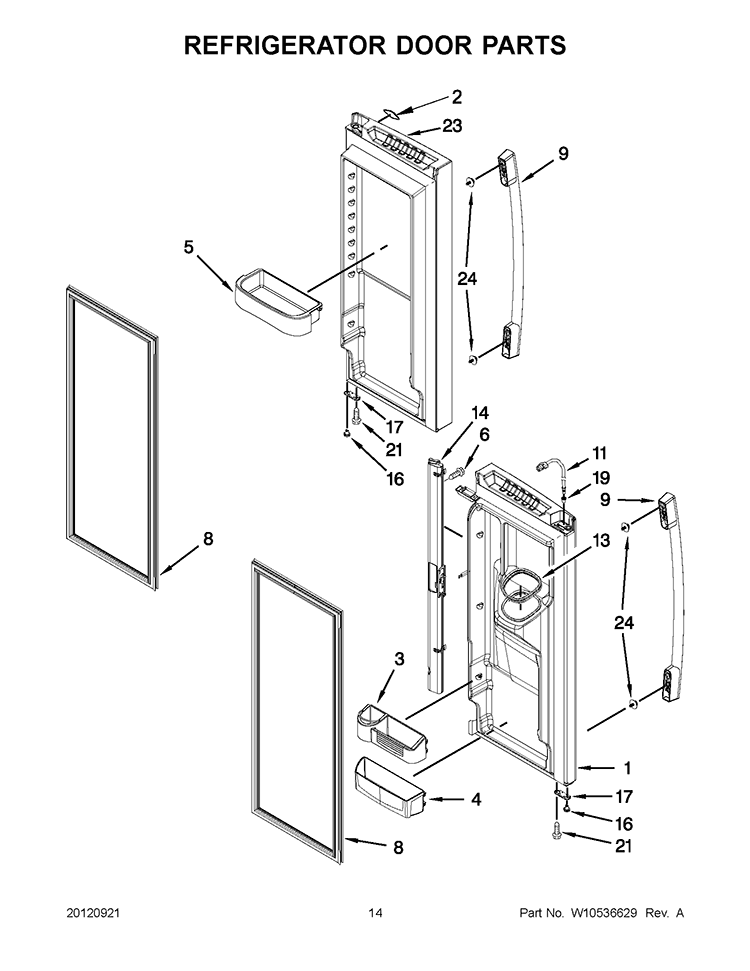 REFRIGERATOR DOOR PARTS Diagram and Parts List for GI6FDRXXY010  Whirlpool Refrigerator