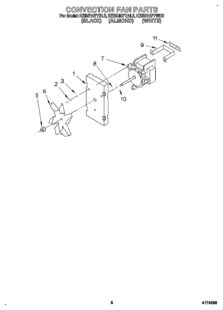 CONVECTION FAN Diagram and Parts List for KEBS107YBL3  KitchenAid Wall Oven