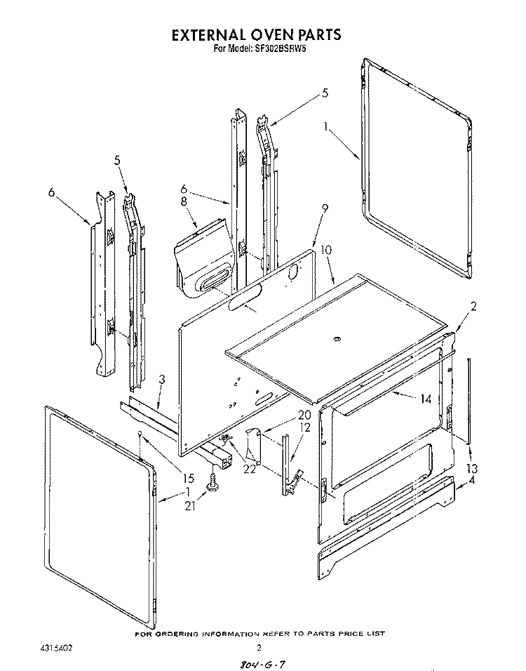 EXTERNAL OVEN Diagram and Parts List for SF302BSRW5  Whirlpool Range
