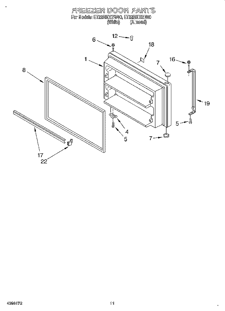 FREEZER DOOR, LIT/OPTIONAL Diagram and Parts List for ET22RMXGN00  Whirlpool Refrigerator