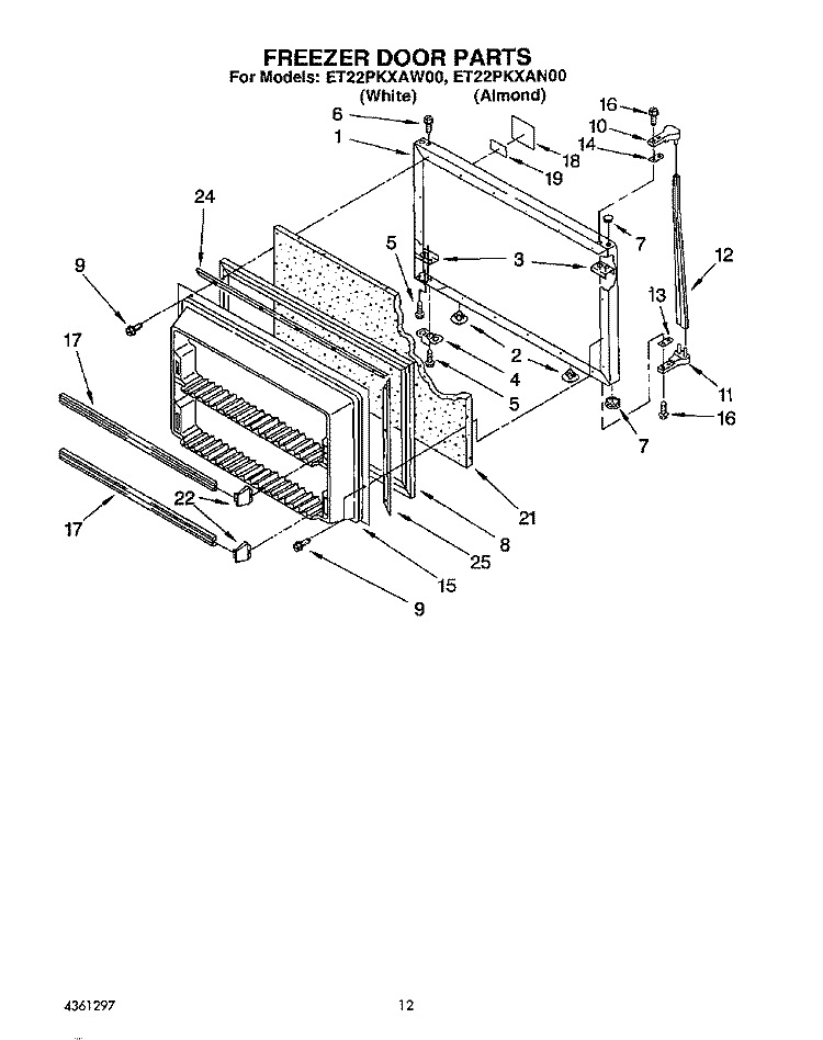 FREEZER DOOR Diagram and Parts List for ET22PKXAN00  Whirlpool Refrigerator
