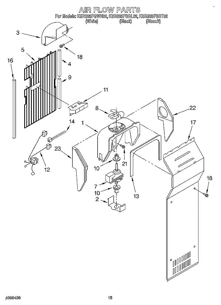 AIR FLOW Diagram and Parts List for KSRS25FGBL02  KitchenAid Refrigerator